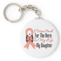 I Wear Peach For The Hero in My Life...My Daughter Keychain