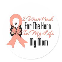 I Wear Peach For The Hero in My Life...My Mom Stickers