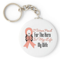I Wear Peach For The Hero in My Life...My Wife Keychain