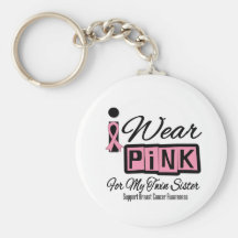 I Wear Pink Breast Cancer Twin Sister (Retro) Key Chains
