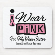 I Wear Pink Breast Cancer Twin Sister (Retro) Mousepads