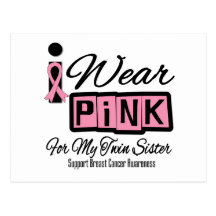 I Wear Pink Breast Cancer Twin Sister (Retro) Postcard