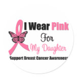 I Wear Pink Butterfly Ribbon For My Daughter Stickers