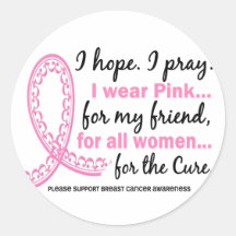 I Wear Pink For My Friend Filigree Pink Ribbon Sticker