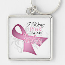 I Wear Pink For My Twin Sister Breast Cancer Keychain