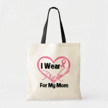 I Wear Pink Heart Ribbon Mom Breast Cancer Bags