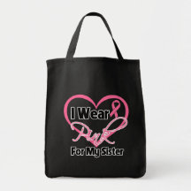I Wear Pink Heart Ribbon Sister Breast Cancer Canvas Bags