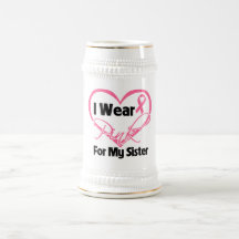 I Wear Pink Heart Ribbon Sister Breast Cancer Mugs