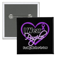 I Wear Purple Heart Ribbon - Mother-in-Law Pinback Buttons