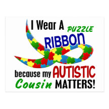 I Wear Puzzle Ribbon For My Cousin 33 AUTISM Postcards