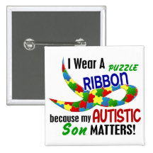 I Wear Puzzle Ribbon For My Son 33 AUTISM T-Shirts Buttons