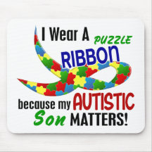 I Wear Puzzle Ribbon For My Son 33 AUTISM T-Shirts Mousepad