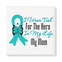 I Wear Teal For The Hero in My Life...My Mom Fridge Magnets