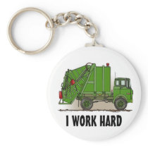 I Work Hard Garbage Truck Green Key Chain