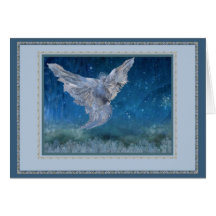 Ice Angel greeting card, blue frame trim