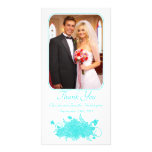 Ice aqua blue floral wedding thank you photocard custom photo card