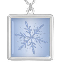 Ice Blue Glittery Snowflake Necklace