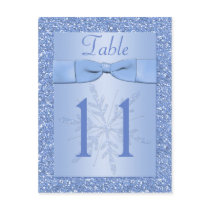 Ice Blue Glittery Snowflakes Table Number Card