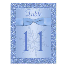 Ice Blue Glittery Snowflakes Table Number Card Post Cards