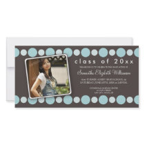 Ice Blue Polkadots Custom Graduation Announcement Photo Card