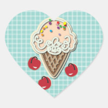 Ice Cream and Cherries Heart Sticker