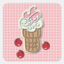 Ice Cream and Cherries Square Sticker