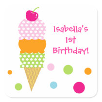 Ice Cream Birthday Party  Favour Sticker label