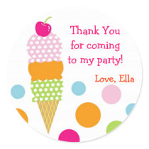 Ice Cream Birthday Party Favour Stickers