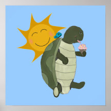 Ice Cream-Loving Turtle and Butterfly Poster Print