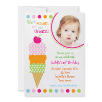Ice Cream Photo Birthday Party Invitations