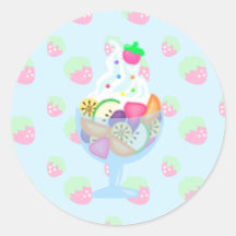 ice cream strawberry round sticker