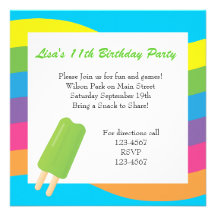 Ice Pops, Rainbows and Hearts Personalized Invitations