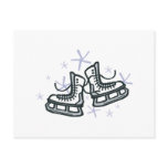 ice skates and snowflakes graphic postcards