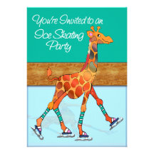 Ice Skating Giraffe at the Rink Ice Party Personalized Invitation