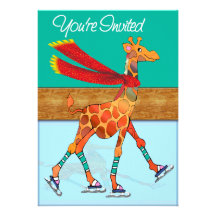 Ice Skating Giraffe with Scarf at Rink Invitation