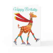 Ice Skating Giraffe with Scarf Birthday
