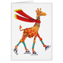 Ice Skating Giraffe with Scarf Cards
