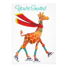 Ice Skating Giraffe with Scarf Invite