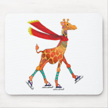 Ice Skating Giraffe with Scarf Mousepad