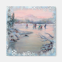 ICE SKATING PARTY & SNOWFLAKES by SHARON SHARPE Fridge Magnet
