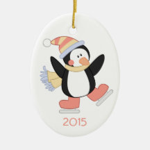 Ice skating penguin christmas holiday ornament