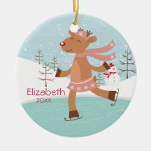 Ice Skating Reindeer Dated Christmas Ornament