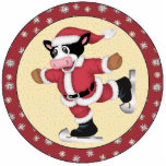 Ice Skating Santa Claus Cow Christmas Ornament