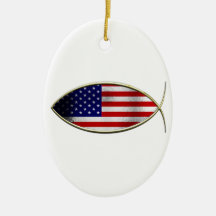 Ichthus - American Flag Christmas Ornament