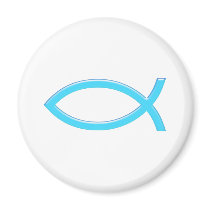 Ichthus - Christian Fish Symbol - Blue Fridge Magnet