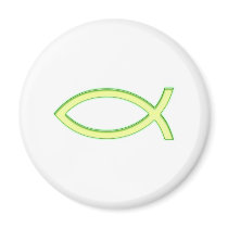 Ichthus - Christian Fish Symbol - Light Green Fridge Magnets
