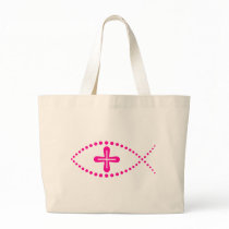 Ichthus Pink Christian Fish Canvas Bag