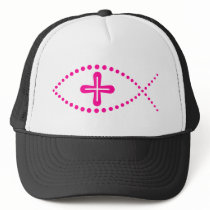 Ichthus Pink Christian Fish Trucker Hats