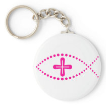 Ichthus Pink Christian Fish Keychains