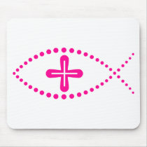 Ichthus Pink Christian Fish Mouse Mats